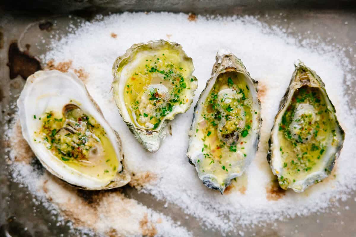 Grilled Pink Moon Oysters with Herbed Butter